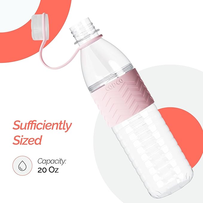 Copco Hydra 20 oz Tritan Water Bottle with Leak-Proof Lid & Textured Grip - BPA-Free, Dishwasher Safe, Easy Twist-Open for Ice & Fruit - Fits Cup Holders, Lightweight, Durable(Pink)