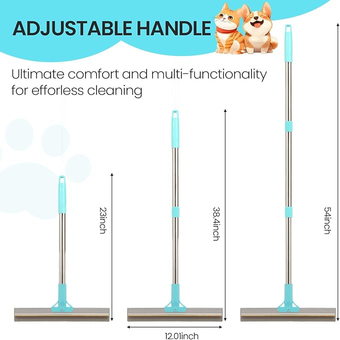 Carpet Rake for Pet Hair Removal, Adjustable Long Handle Carpet Rake for Pet Hair Removal, Double-Sided Reusable Dog Cat Fur Remover with Hair Removal Glove, Pet Fur Rake for Rugs, Mats
