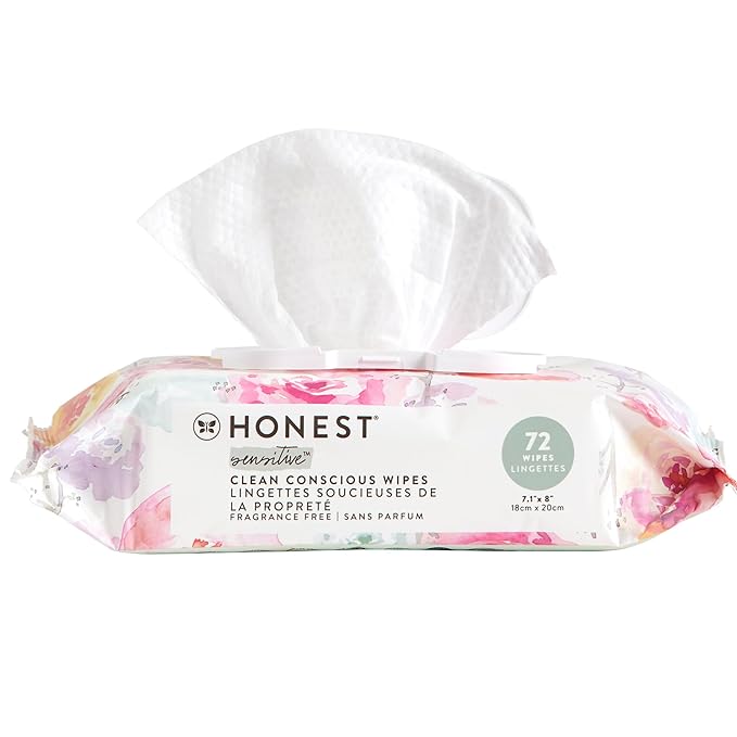 The Honest Company Unscented Wipes Over 99% Water Compostable Plant-Based Baby Hypoallergenic for Sensitive Skin EWG Verified Rose Blossom 72 Count