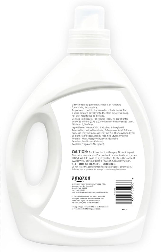 Amazon Basics Laundry Detergent Liquid, Concentrated, Fresh Scent, 110 Loads, 82.5 Fl Oz (New Packaging)