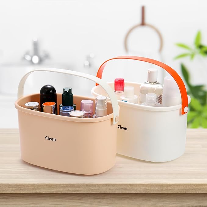 Frcctre 3 Pack Plastic Shower Caddy Basket with Handle, Portable Plastic Storage Basket Tote Organizer Bin Cleaning Caddy for Bathroom, Kitchen, College Dorm
