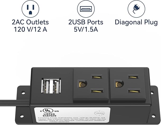 Gun Safe Accessory Electrical Power Outlet Kit, Hidden Outlet Gun Cabinet Accessories with USB, Mountable for Interior Dehumidifiers and Lights (Black, UL Listed)