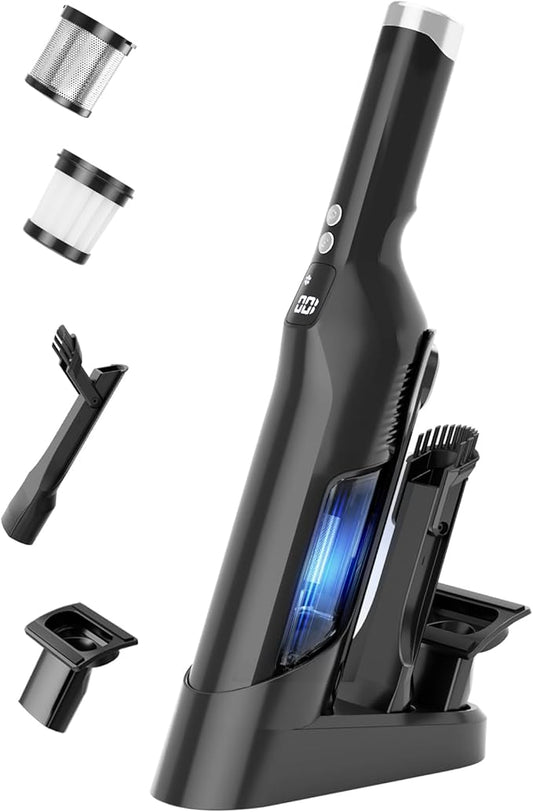 Handheld Vacuum Cordless, 24Kpa Car Vacuum with Brushless Motor, Charging Dock, Rechargeable, 1.5lbs Portable Handheld Vacuum with 2-Speed for Home/Car/Pet, Black