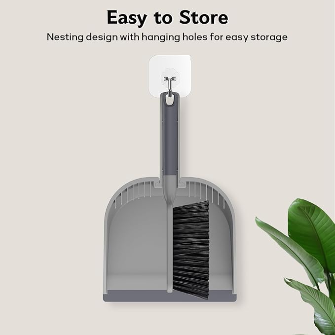 SetSail Small Dustpan and Brush Set, Nesting Snap-On Handheld Broom and Dust Pan with Teeth Portable Broom and Dustpans Sets Suitable for Desktop, Pets Care, Sofa, Camping, Grey
