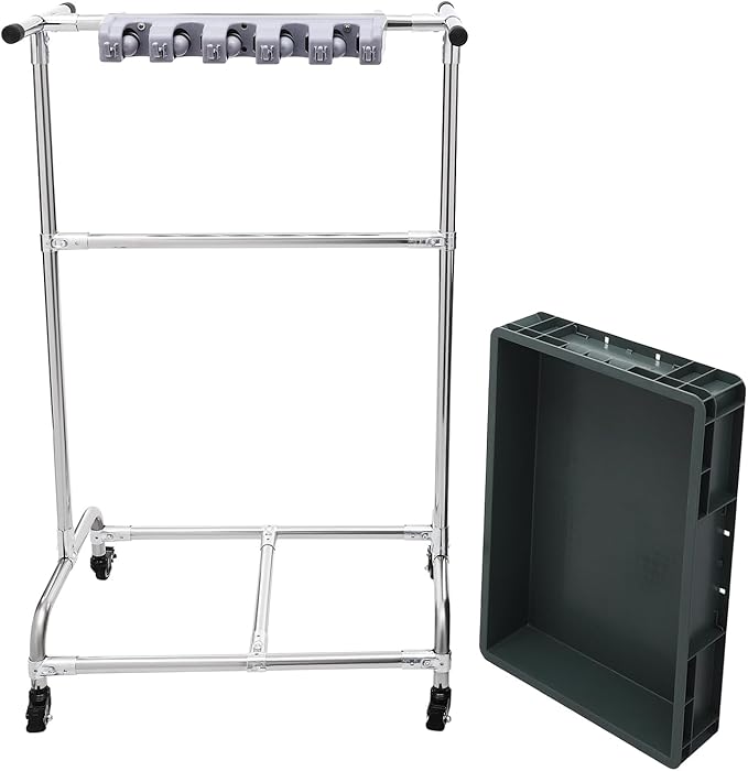 Garden Tool Organizer, 10 Slots with Hooks, Movable Floor-Mounted Mop Rack Floor Standing Cleaning Tool Cart Storage for Garage Organization and Storage, Hold Long-Handled Tool/Rake/Broom (Style 2)