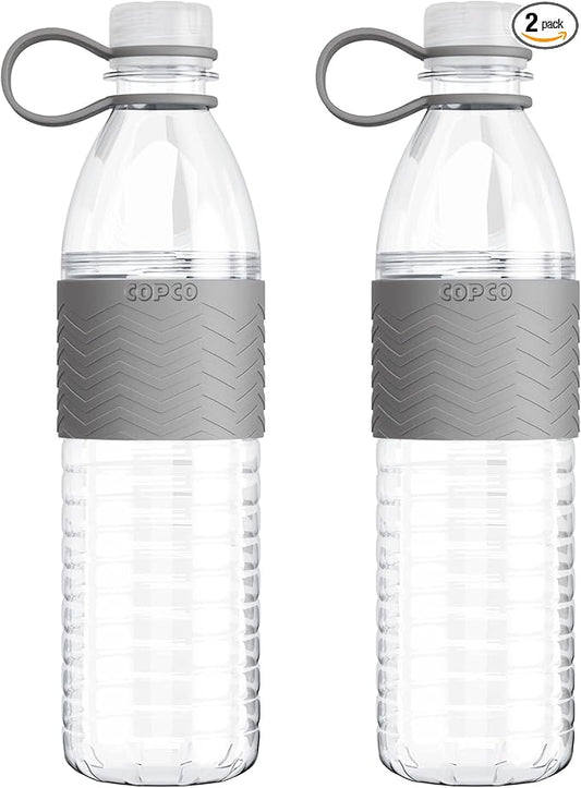 Copco Hydra 20 oz Tritan Water Bottle with Spill Resistant Lid & Non-Slip Sleeve (Set of 2) - BPA-Free, Dishwasher Safe, Fits Cup Holders, Great for Gym, Travel, Office - Durable & Lightweight (Grey)