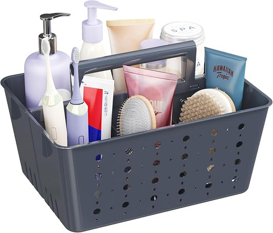 Lifewit Shower Caddy Portable, Plastic Bathroom Organizer with Handle and Holes, Hard Cleaning Basket for Toiletry Storage, College Dorm Essentials, Slate Blue, 1 Pack