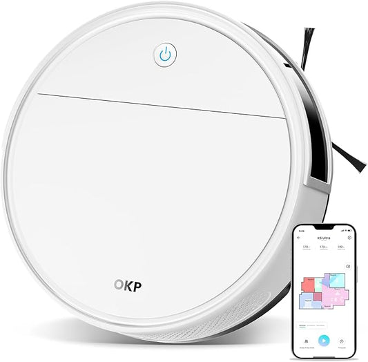 OKP K5 Ultra Robot Vacuum and Mop Combo,2.9 inch Small Robot Vacuum with ToF LiDAR Navigation,170Min Runtime,PSD Obstacle Avoidance,Automatic Charging,WiFi/App/Alexa Control, for Pet Hair and Home