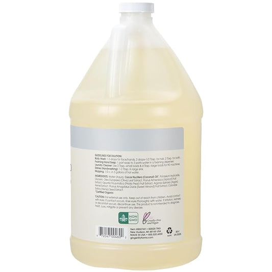Ginger Lily Farms Botanicals Pure Castile Liquid Soap Refill, Fragrance-Free, 1 Gallon, All-Purpose Cleaner for Body, Face, Hair, Dishes, Laundry & Pets, Non-GMO, 100% Vegan & Cruelty-Free
