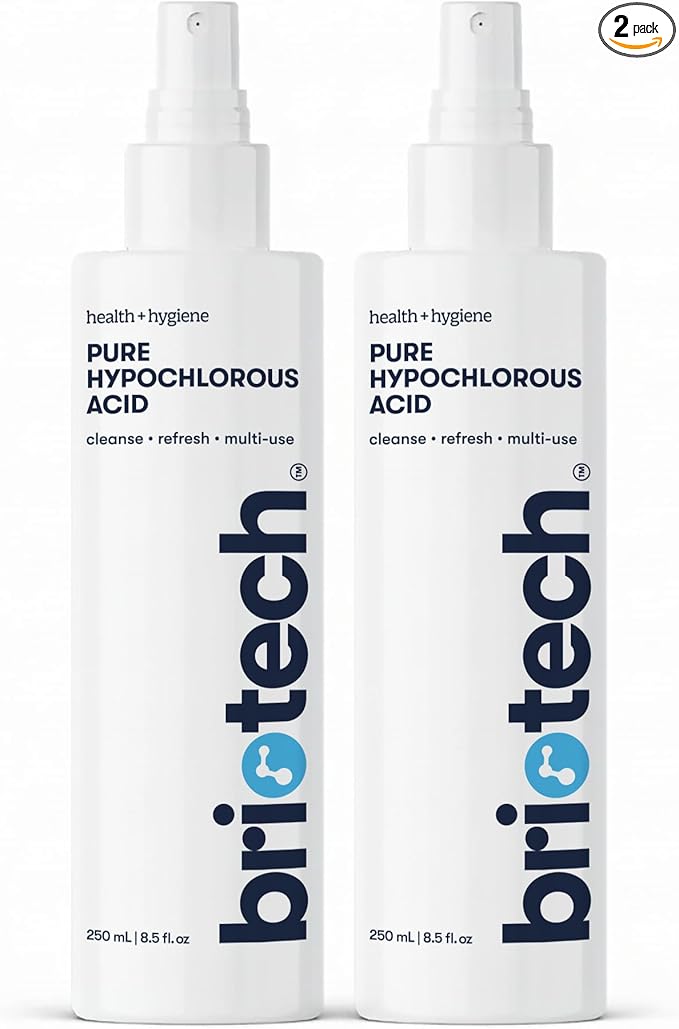 BRIOTECH Pure Hypochlorous Acid Spray and Cleanser, Original Premium HOCl Topical Solution, Multi-Purpose Cleaner, Family Approved & Pet Friendly, 8 fl oz (2 Pack)