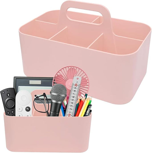 Plastic Portable Caddy with Handle, Pink Bathroom Shower Caddy Organizer, 5 Grid Small Caddies Storage Basket for Makeup, Cleaning, Art Craft, Stationery
