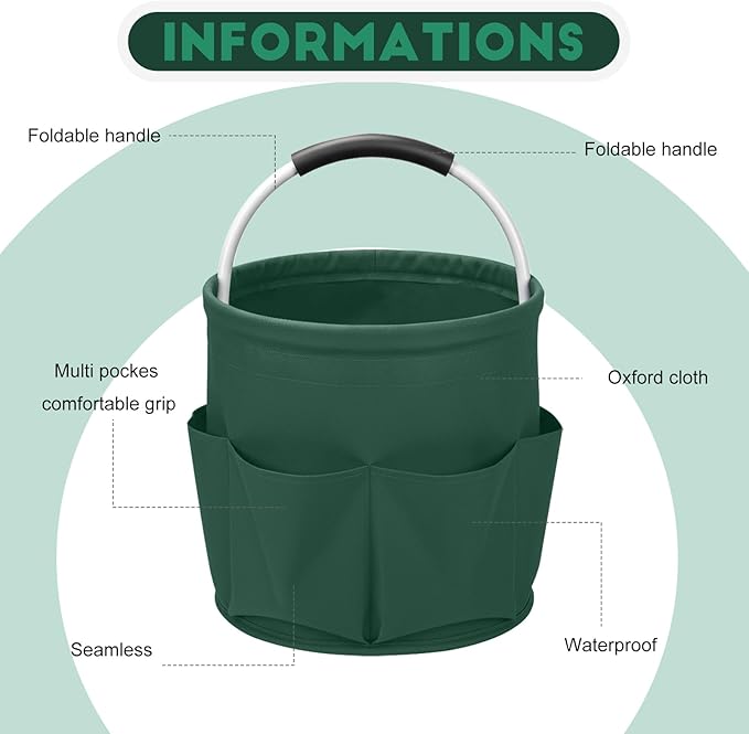 Cleaning Caddy for Cleaning Supplies,17L Cleaning Supply Caddy with Handle Foldable Cleaning Supplies Organizer Bucket Cleaning Products Organizers for Home, Garden (Grass Green)