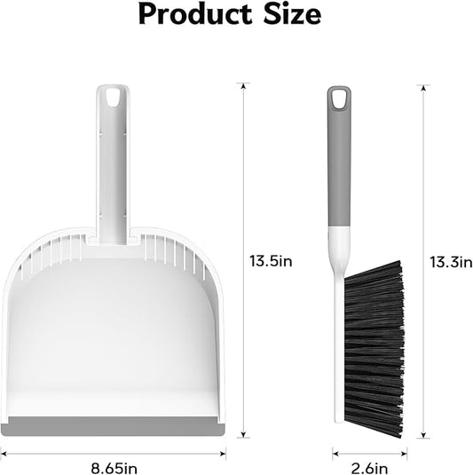 SetSail Small Dustpan and Brush Set, Nesting Snap-On Handheld Broom and Dust Pan with Teeth Portable Broom and Dustpans Sets Suitable for Desktop, Pets Care, Sofa, Camping, White
