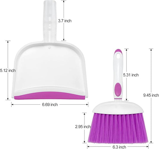 NACENA Small Dust Pan and Brush Set, Mini Broom and Dustpan Set Small Hand Broom and Brush Combo Dust Pan with Teeth for Home Cleaning Drawers Desktop Sofas and Outdoor, Purple
