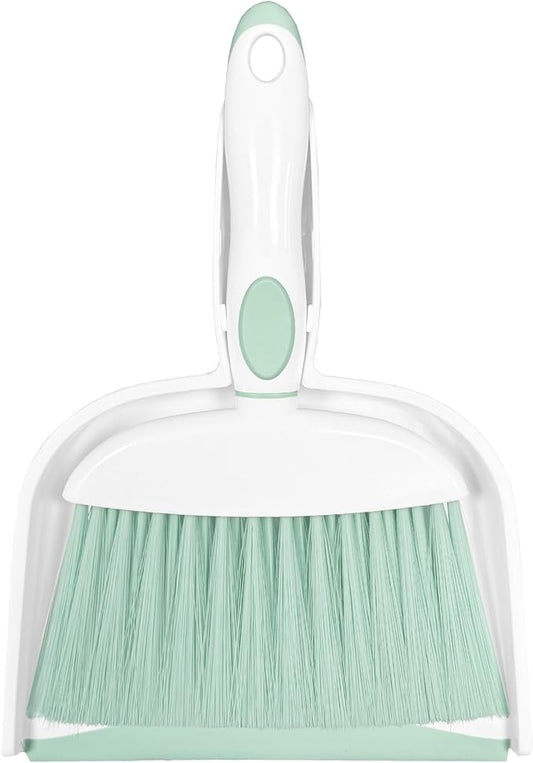 Mini Broom and Dustpan Set Small Broom with Dustpan Combo Set Portable Cleaning Tools for Home Office RV Learning Camping (White+Green)