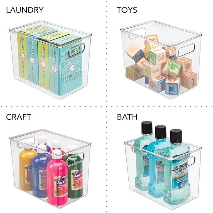 mDesign Plastic Modern Kitchen, Pantry Food Storage Container Bin w/ Handles - Cabinet, Fridge/Freezer, Countertop Organizer - Snacks/Drink/Appliances; Ligne Collection, Clear, 10x6.5x7.75 (Pack of 1)