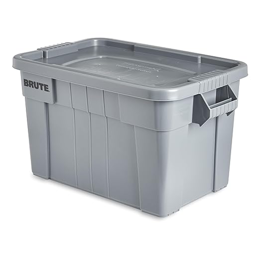 Rubbermaid Commercial Products BRUTE Tote Storage Bin with Lid, 20-Gallon, Gray, Rugged/Reusable Boxes for Garage/Moving/Camping/Basement Storage/Kitchen/Warehouse/Outdoor, Pack of 1