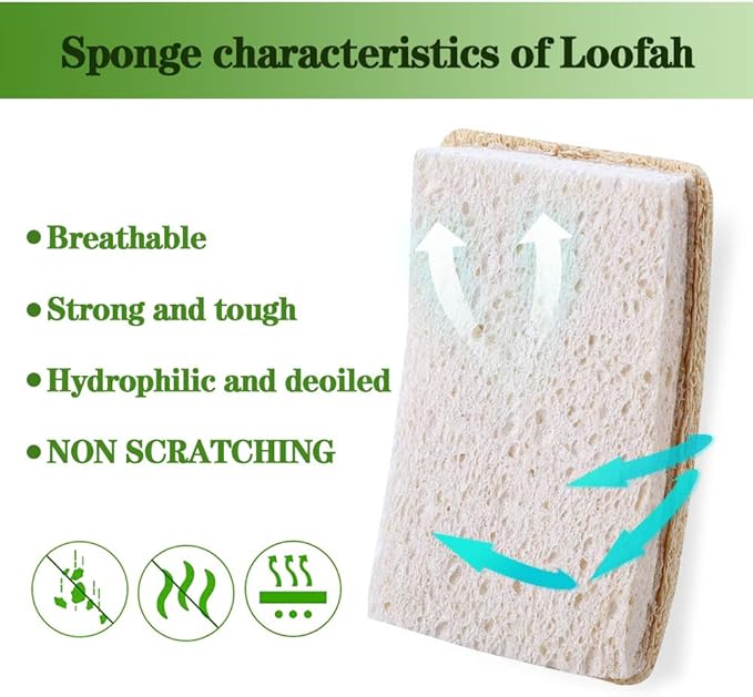 WANGDA.G Loofah Dish Sponges Kitchen,Organic Natural Sponges for Dishes,Non Scratch Eco Friendly Biodegradable for Cleaning,6PCS