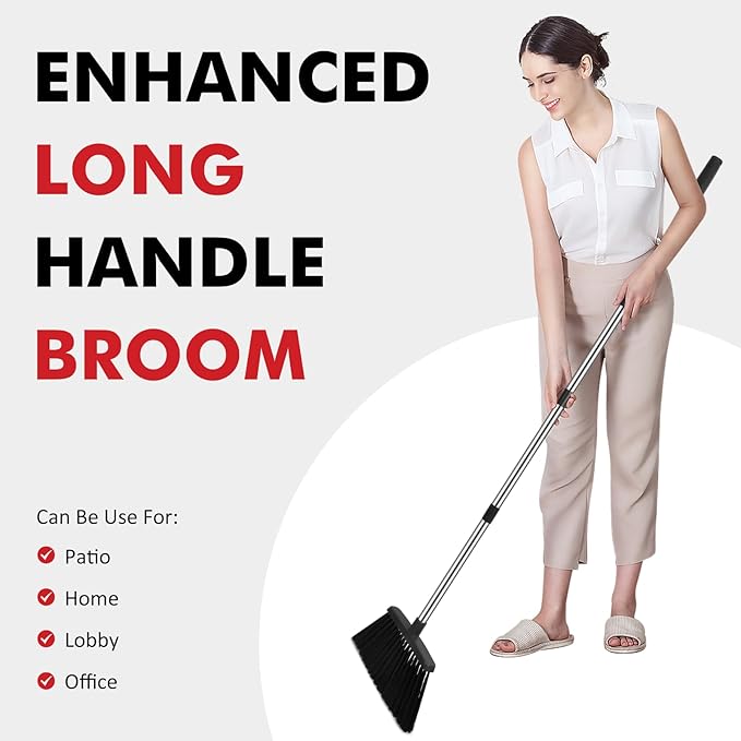 NACENA Heavy Duty Broom, 55 Inch Long Handle Outdoor Large Angle Brooms, Commercial Broom for Sweeping Indoor, for Home Garage Kitchen Office Courtyard Lobby Patio Lawn Concrete, 2 Pack, Black