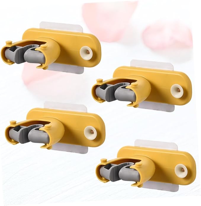 PRETYZOOM 4pcs Bathroom Storage Mounted Mop Holder Broom Organizer for Easy Cleaning Self-adhesive Hooks Yellow