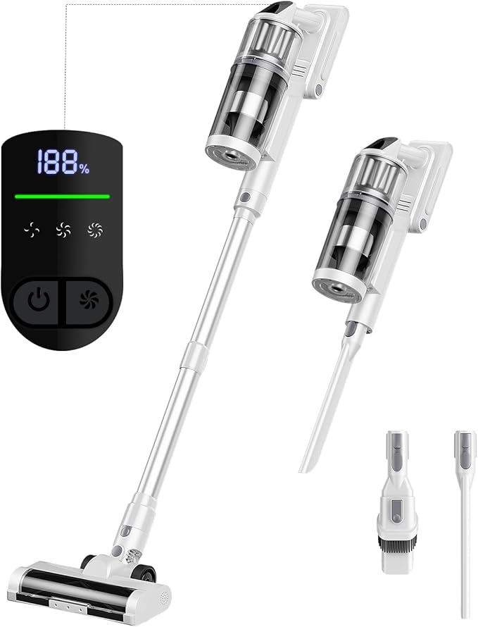 Cordless Vacuum Cleaner - Vacuum Cleaners for Home, 45KPA 550W Stick Handheld Portable 60 Mins Runtime Rechargeable Battery Pet Hair Hardwood Floor Vac, Household Lightweight Hand Vac, V10 White