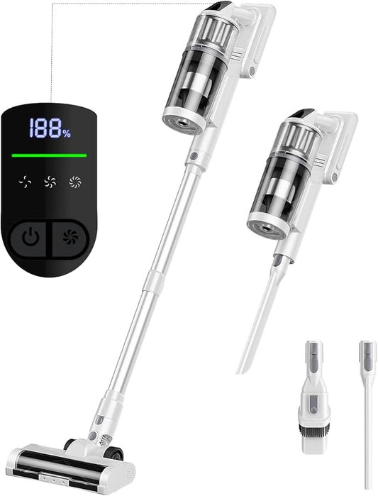 Cordless Vacuum Cleaner - Vacuum Cleaners for Home, 45KPA 550W Stick Handheld Portable 60 Mins Runtime Rechargeable Battery Pet Hair Hardwood Floor Vac, Household Lightweight Hand Vac, V10 White