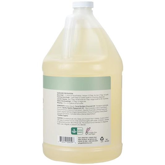 Ginger Lily Farms Botanicals Pure Castile Liquid Soap Refill, Peppermint Scent, 1 Gallon, All-Purpose Cleaner for Body, Face, Hair, Dishes, Laundry & Pets, Non-GMO, 100% Vegan & Cruelty-Free