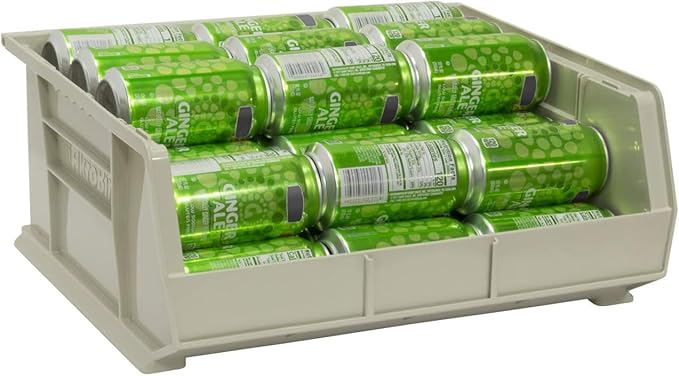 Akro-Mils 30250 AkroBins Plastic Storage Bins, Space-Saving Stackable Bins for Garage, Pantry, Craft Organization, 15" x 16" x 7", Stone, 6-Pack