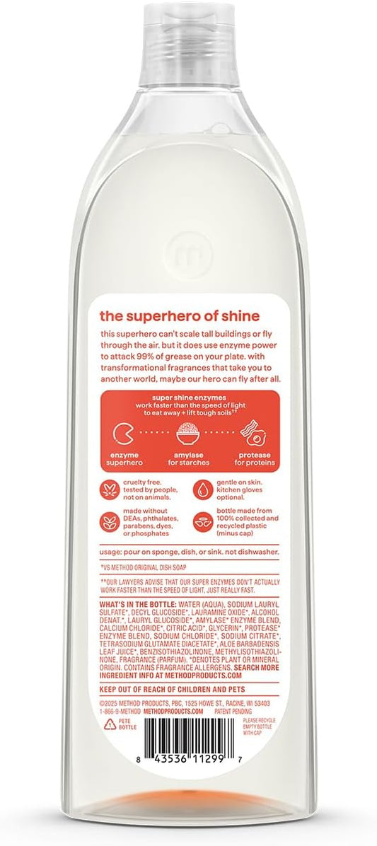 Method Super Shine Liquid Dish Soap, Powered by Enzymes, Among the Orchards Scented, 16 fl oz