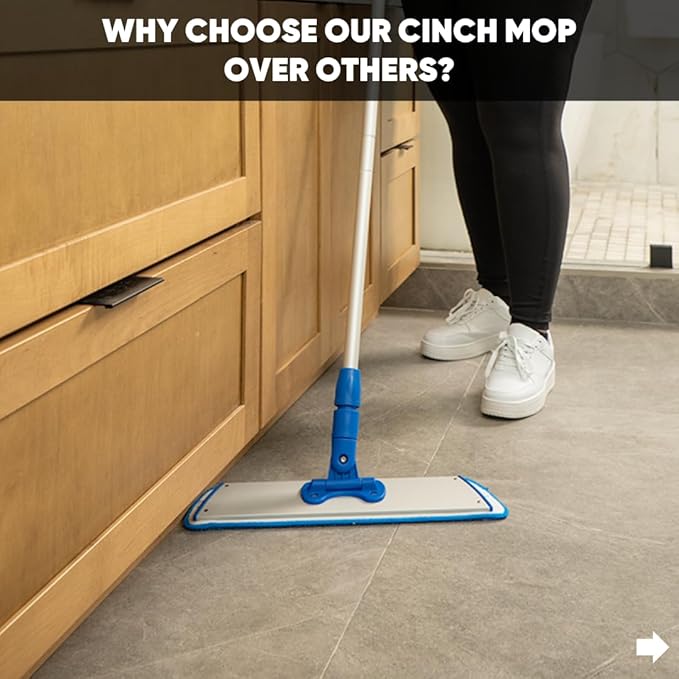 Cinch Mop - Microfiber Mop for Hardwood Floors - Flat Mops System for Wood, Tile, Laminate, Vinyl, 2 Wet Pads Refills, Reusable Micro Fiber Mopping Heads