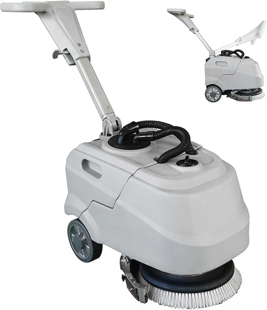 13.7" Walk Behind Floor Scrubber Machine, Foldable Hand Push Floor Scrubber, 17L Large Tank, 180 RPM High-Efficiency Battery Powered for Office, Restaurant, Industrial & Commercial