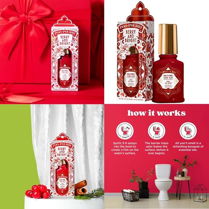 Poo-Pourri Before-You-Go Toilet Spray Holiday set, Hollyday Spice, Mistletoe Spritzes, Oh Spritzmas Tree, Berry and Bright, Balsam Bum