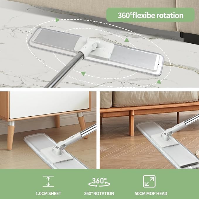 CQT Commercial Flat Microfiber Floor Mop Cleaning System 20" Wet Dry and Dust Hardwood with 4 Washable Pads Cleaner for Laminate Tile Stainless Steel Handle and Extension (PT15 New)