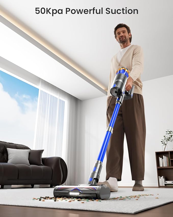 Cordless Vacuum Cleaner, Upgraded 600W 50KPA 70Mins Cordless Stick Vacuum Cleaner with Self-Standing and Touch Screen, Anti-tangle Wireless Vacumm, Vacuum Cleaners for Home/Pet Hair/Carpets/Floors