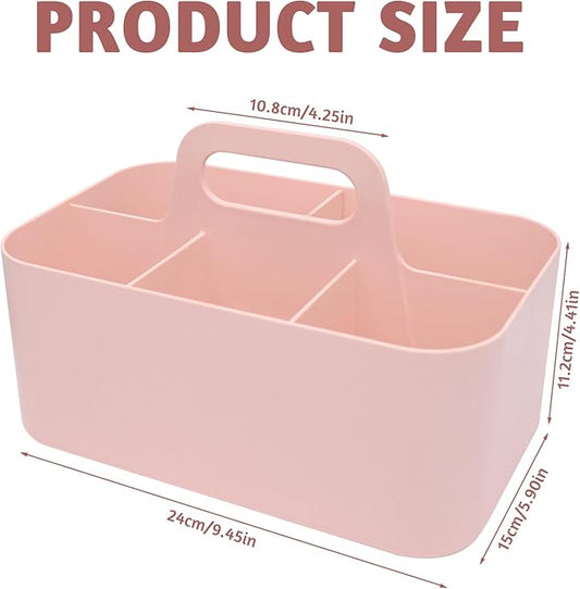 Plastic Portable Caddy with Handle, Pink Bathroom Shower Caddy Organizer, 5 Grid Small Caddies Storage Basket for Makeup, Cleaning, Art Craft, Stationery