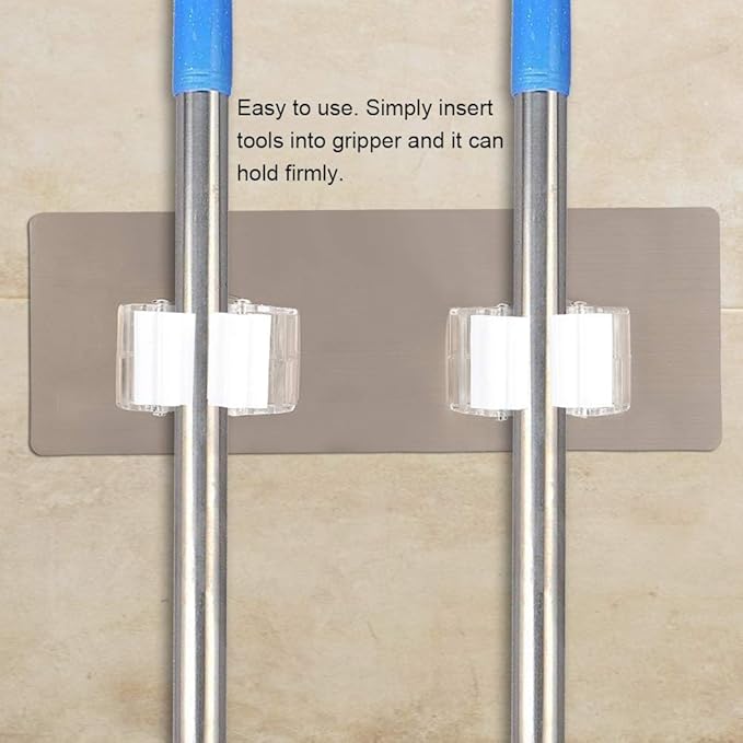 Fdit Mop and Broom Holder Wall Mounted, ABS Plastic, White, Pack of 2, No Drilling Storage Rack