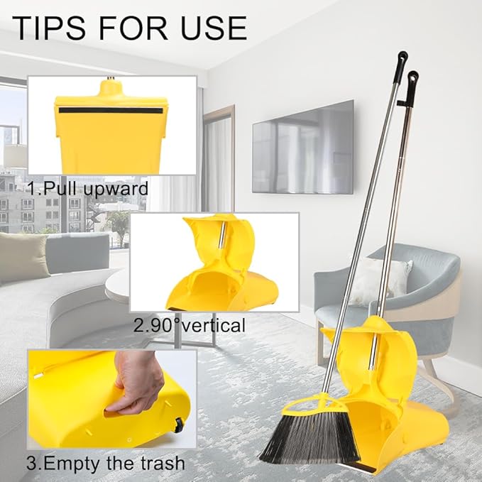 Heavy Duty Outdoor Broom and Dustpan Set - 145CM Extra Long Handle, Stiff Bristles for Tough Debris, Angled Broom Head - Ideal for Garage, Patio, Garden Kitchen House Floor Cleaning