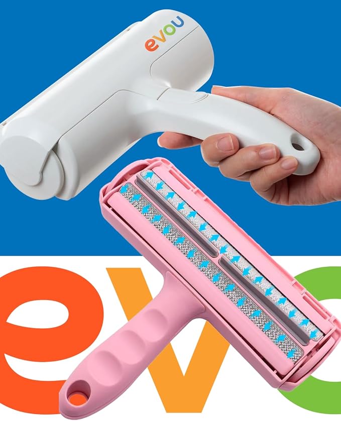 Evou Pet Hair Remover (Cat and Dog), Reusable Lint Roller for Furniture, Couch, Carpet, Car, Clothing and Bedding, Portable, Multi-Surface Fur Removal Tool (Pink)