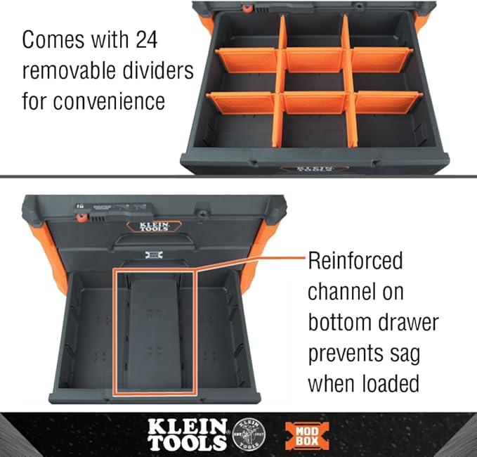 Klein Tools 54823MB MODbox 3-Drawer Tool Box Organizer, Heavy-Duty Tool Storage, Stackable Module, 50-Pound Capacity