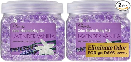 Clear Air Odor Eliminator Gel - 12 oz, Pack of 2 - Air Freshener Made with Essential Oils - Eliminates Odors in Bathrooms, Cars, Boats, RVs & Pet Areas - Lavender Vanilla Scent