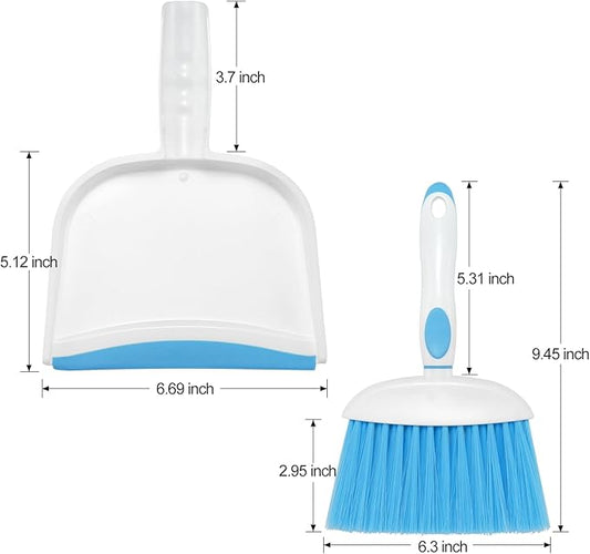 NACENA Small Dust Pan and Brush Set, Mini Broom and Dustpan Set Small Hand Broom and Brush Combo Dust Pan for Home Cleaning Drawers Desktop Sofas and Outdoor, Dark & Blue