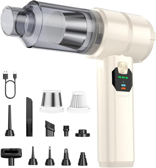 Portable Cordless Car Vacuum,4-in-1 Handheld Cordless Vacuum with 30000Pa Suction, 130000 RPM,6800mAh Battery,10 Nozzles,Rubber Paint Material for Car,Home,Birthday Gifts for Men Dad Husband(Beige)