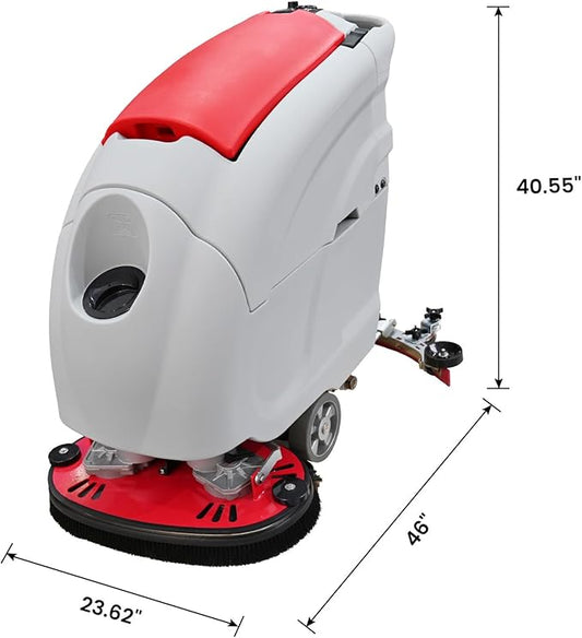 Doppy Walk Behind Floor Scrubber Machine, 32.7" Dual Brushes, 50L Clean & 55L Sewage Tank, 24V Commercial Hand Push Floor Scrubber
