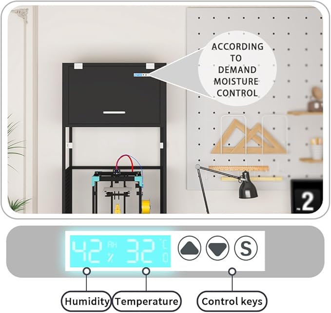 3D Printer Filament Storage Stand Rack with Dehumidifier| 3-Tier All-in-One Organizer with Tool Mounts, Dual Spool Holders | Compatible with Most 3D Printers (100LBlack)