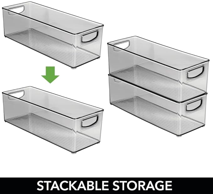 mDesign Plastic Video Game and DVD Storage Organizer - Game and Movie Disc Holder Bin with Handles for Home Media Console Stand and Closet Shelf - Ligne Collection - 8 Pack - Smoke Gray