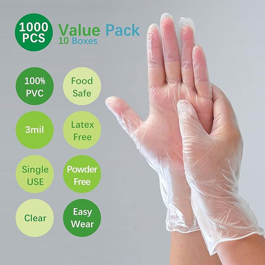 Clear Vinyl Gloves Latex Free & Powder Free - Food Safe Disposable Gloves for Cooking Cleaning - Comfort Fit