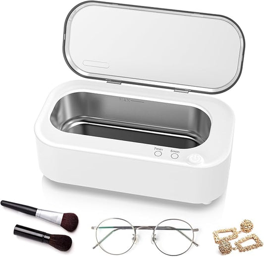 Ultrasonic Jewellry Cleaner 350ml, 47KHz Portable Professional Household Ultrasonic Cleaner Machine for Jewelry Glasses Watches Silver Rings Necklace Shavers Dentures Coins