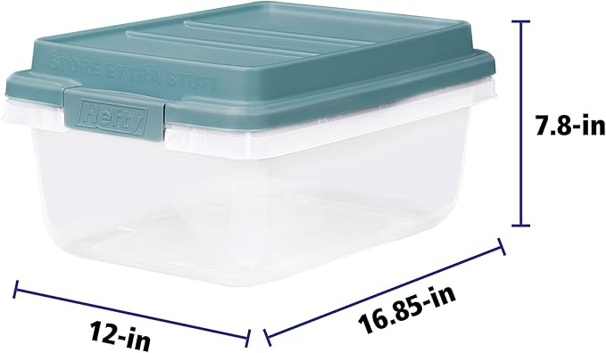 Hefty HI-RISE 18 Qt Plastic Storage Bins with Lids, 8 Pack Clear Stackable Containers with Secure Latching Handles, Under Bed Storage Boxes for Clothes, Shoes, Toys, Closet Organization
