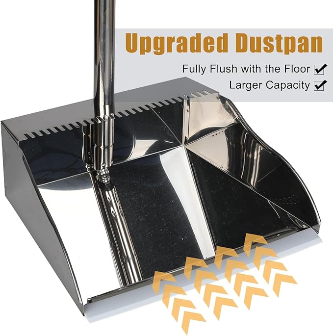 3 Pack Stainless Steel Dustpan Metal Dustpan with Handle Heavy Duty Dust Pan Upright Dust Pan for Home Office Lobby