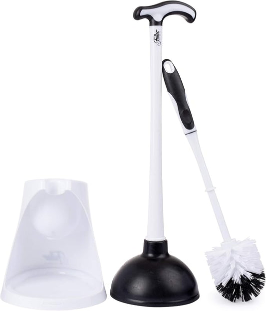 Fuller Brush Bowl Brush & Plunger in Caddy Set– 16-Inch Long Handle Brush – Pistol Grip Rubberized Plunger, Wide Base Caddy, Bathroom, Rim, Trap Cleaner (Pack of 1)